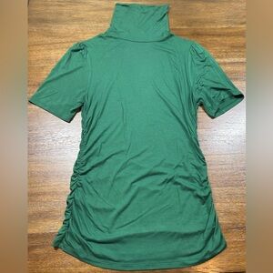 Michael Kors Size S Green Ruched Turtleneck Short Sleeve Blouse
